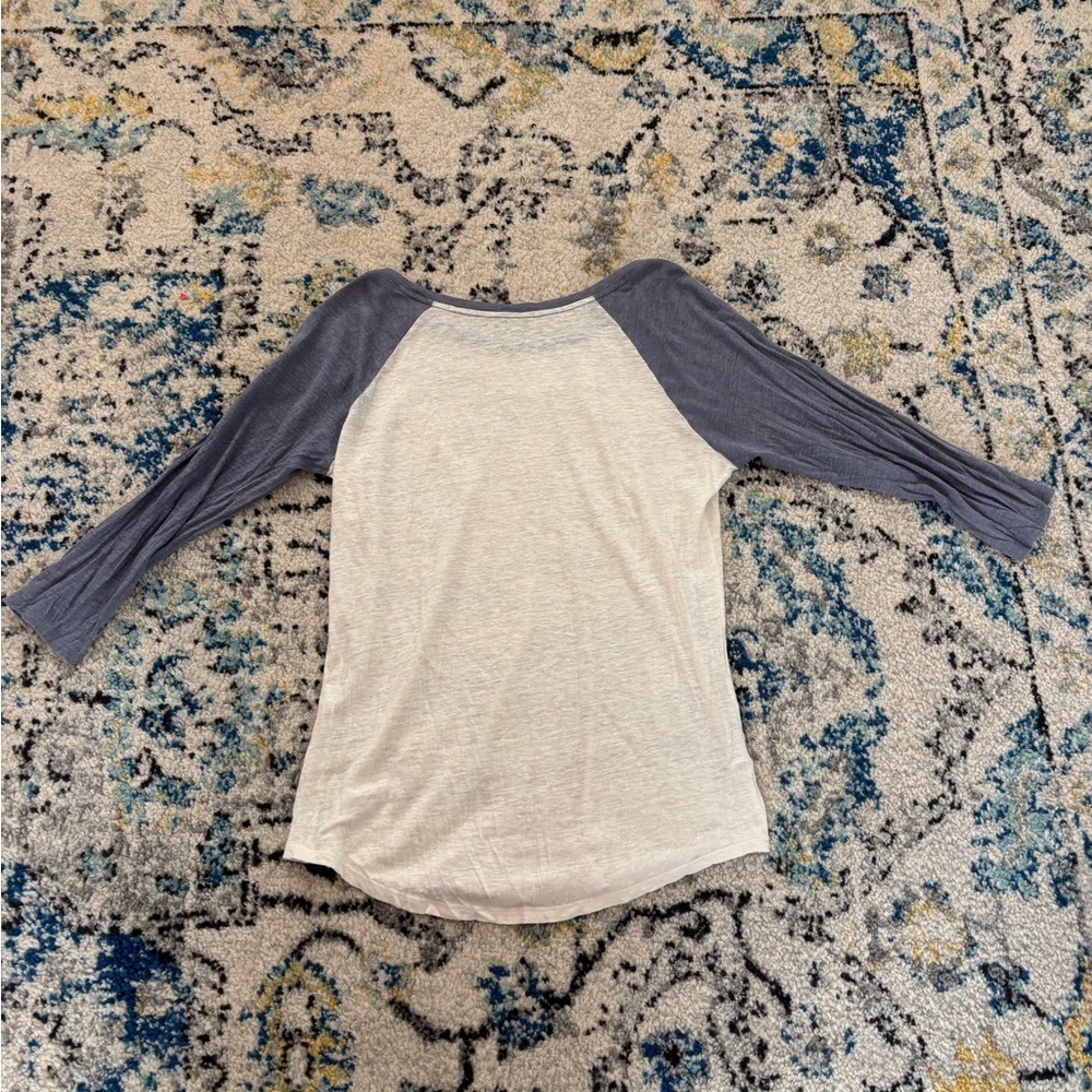 LOFT Linen White and Blue Raglan Sleeve Top - Picture 3 of 6